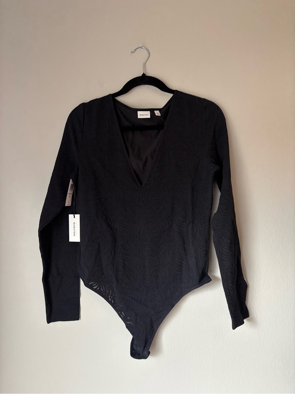 Babaton Black Long-Sleeve V-Neck Bodysuit
